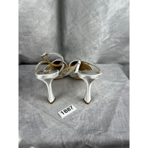Badgley Mischka Autumn White Satin Pavé Embellished Mid Heel Pumps Shoes Sz 8.5 - Picture 3 of 9